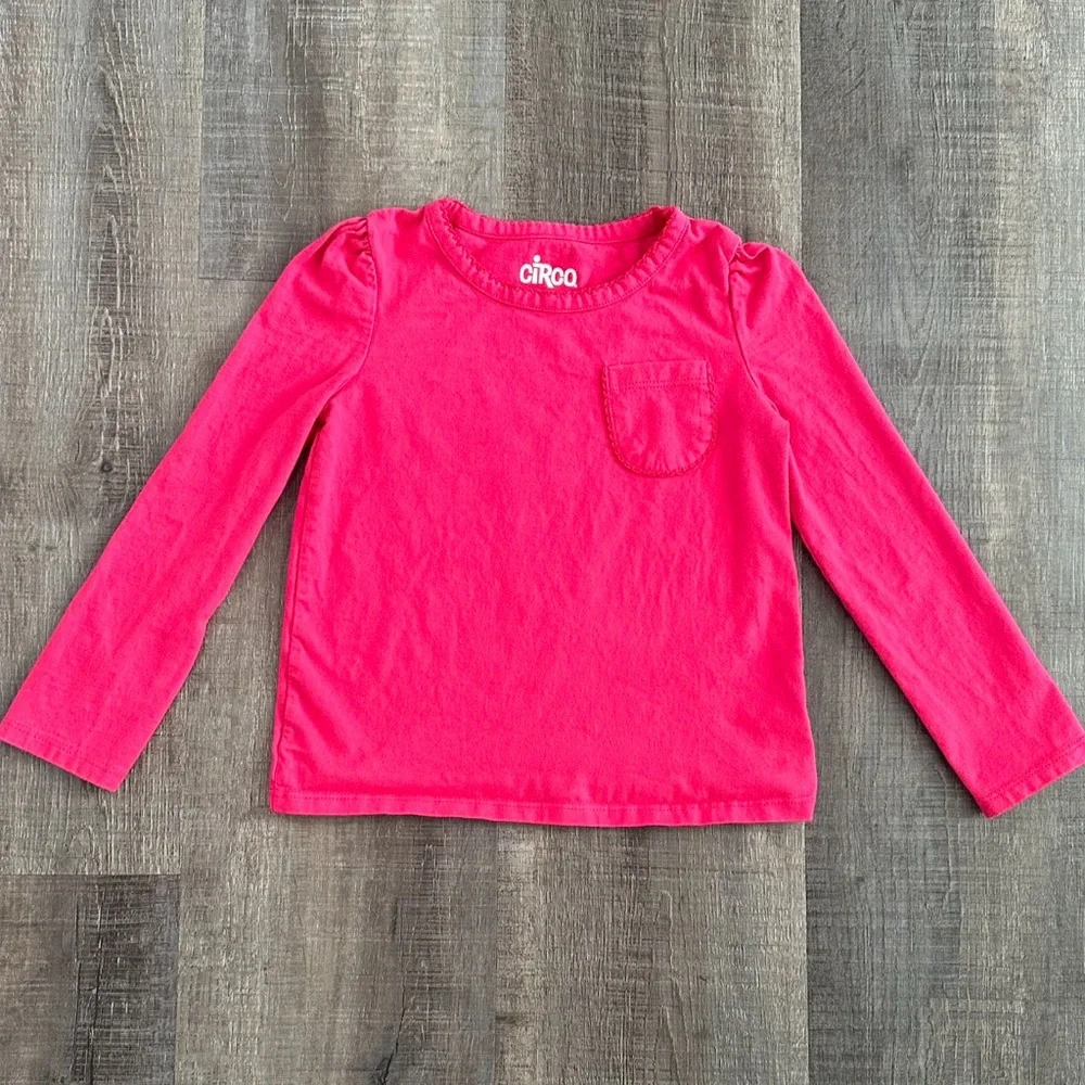 💞 Toddler Girls 4T Pink Long Sleeved Pocket Tee Shirt